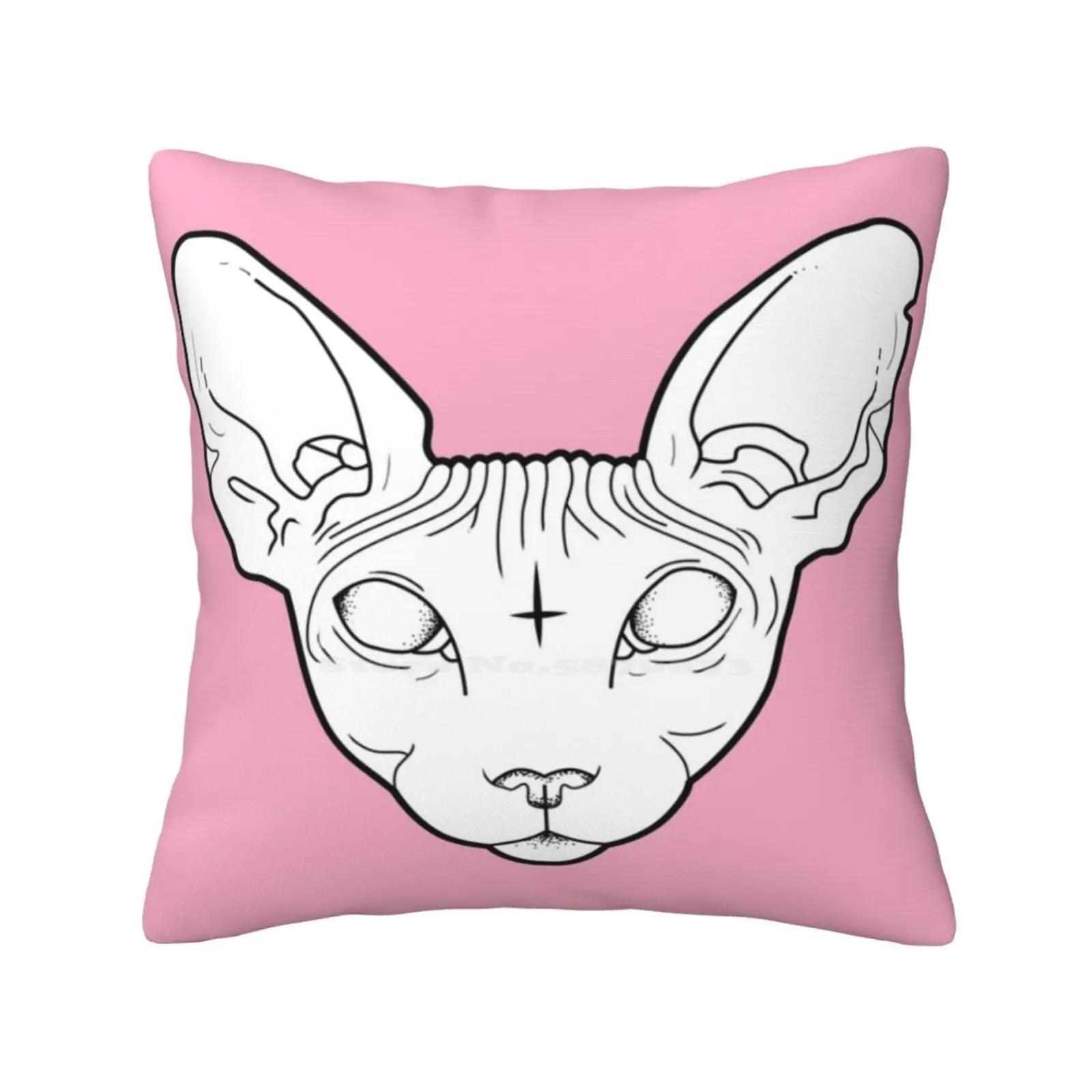 Sphynx Cat Home Sofa Car Cushion Cover Pillowcase Sphnx Cat Pink Evil Horror Dotwork White Simple Cross Occult Witchy Spooky