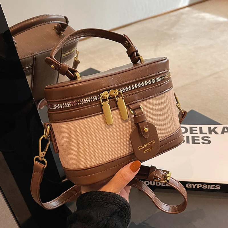 Women Portable Bucket Bag Box Versatile Stylish Crossbody Bag High Quality Black Coffee Beige