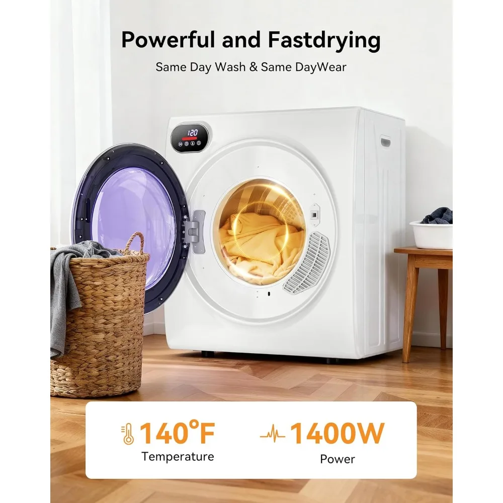 مجفف محمول 2.65 قدم مكعب، مجفف ملابس 1400 وات مع حوض من الفولاذ المقاوم للصدأ، لوحة لمس LCD، آلة مجفف مع 4 أوضاع للمنزل