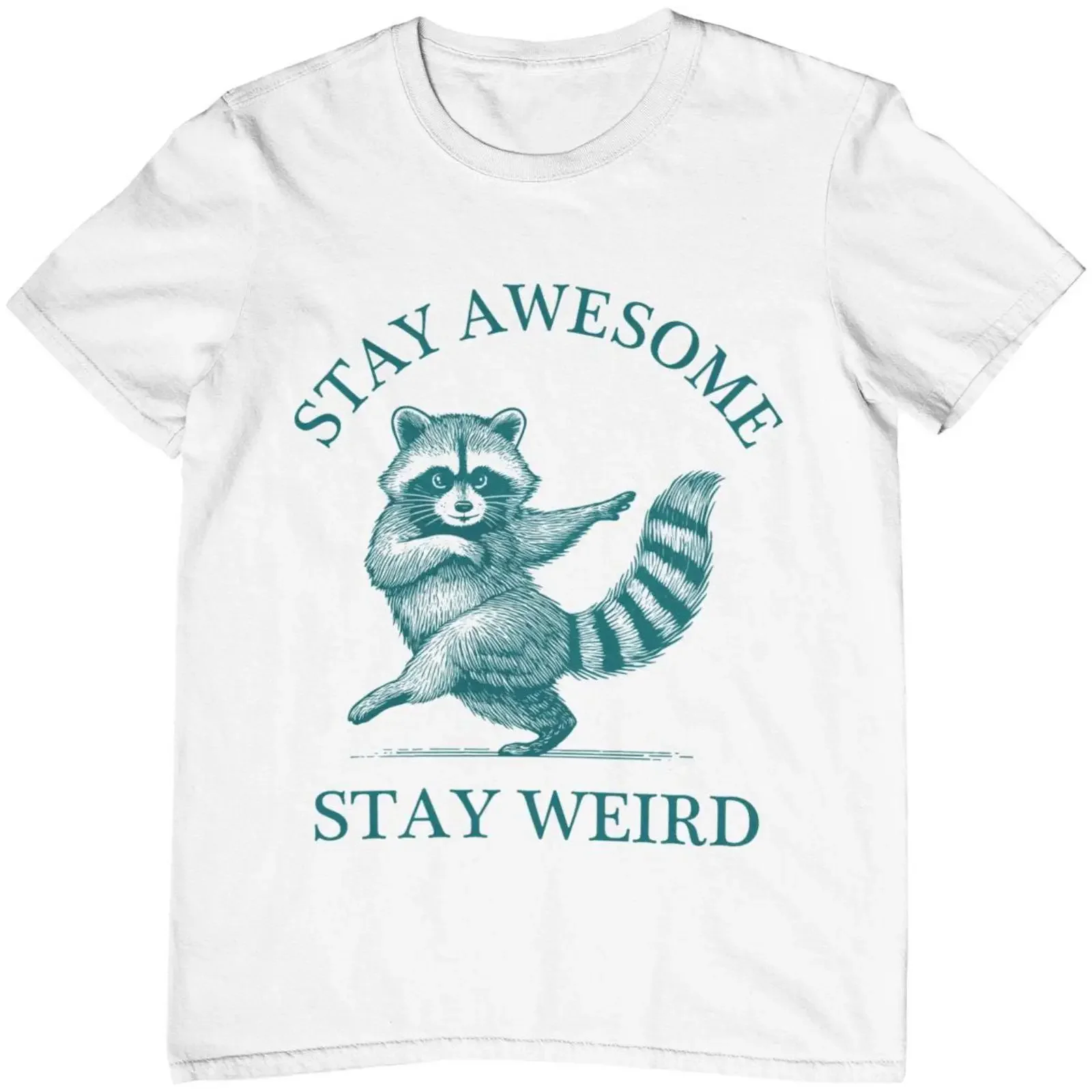 Waschbär T Shirt Lustiger Spruch Stay Awesome Weird Raccoon Illustration aus 100 Baumwolle XS 5XL vintage Washed