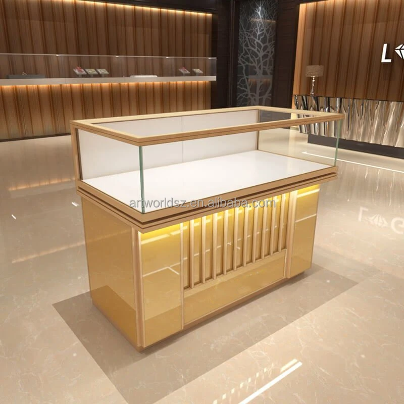 custom.Artworld Displays Customization Shop Counter Golden Jewelry Display Counter | Boutique Jewelry Store Furniture