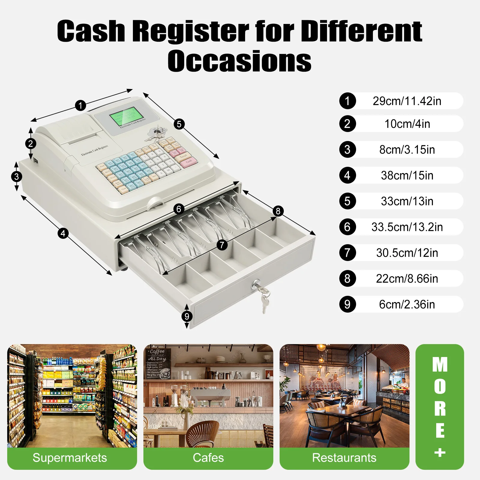 48 Keys Multi-functional Electronic Cash Register Intelligent Cashier System W/9 Cash Drawer Supermarket Retail Restaurant