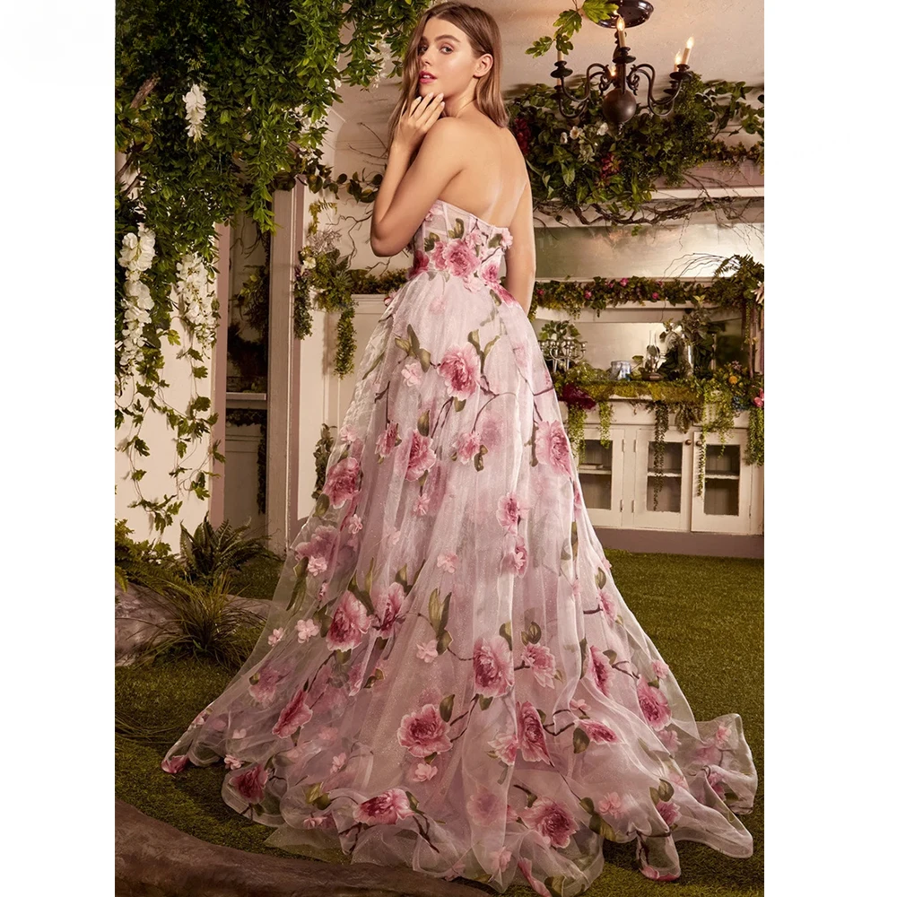 STEVDITG Flower Prom Dress for Women Girls A-ine Skirt Strapless Formal Evening Gown Birthday Graduation Celebraty Stage Costume