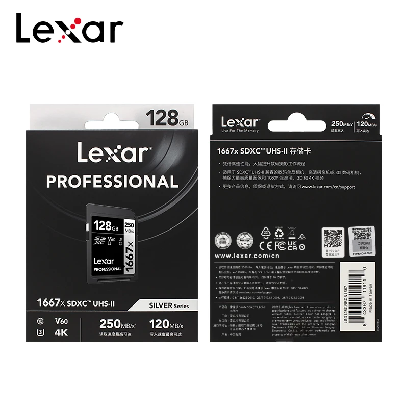 Оригинальная профессиональная SD-карта Lexar 1667x V60 SDXC, карта памяти 64 ГБ, 128 ГБ, Φ, чтение 250 Мб/с, SD-карта 256 ГБ для 4K камеры