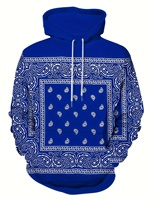 Men's Retro Bandana Print Hoodie Men's Casual Graphic Design Pullover Hooded Sweatshirt With Kangaroo Pocket Streetwear