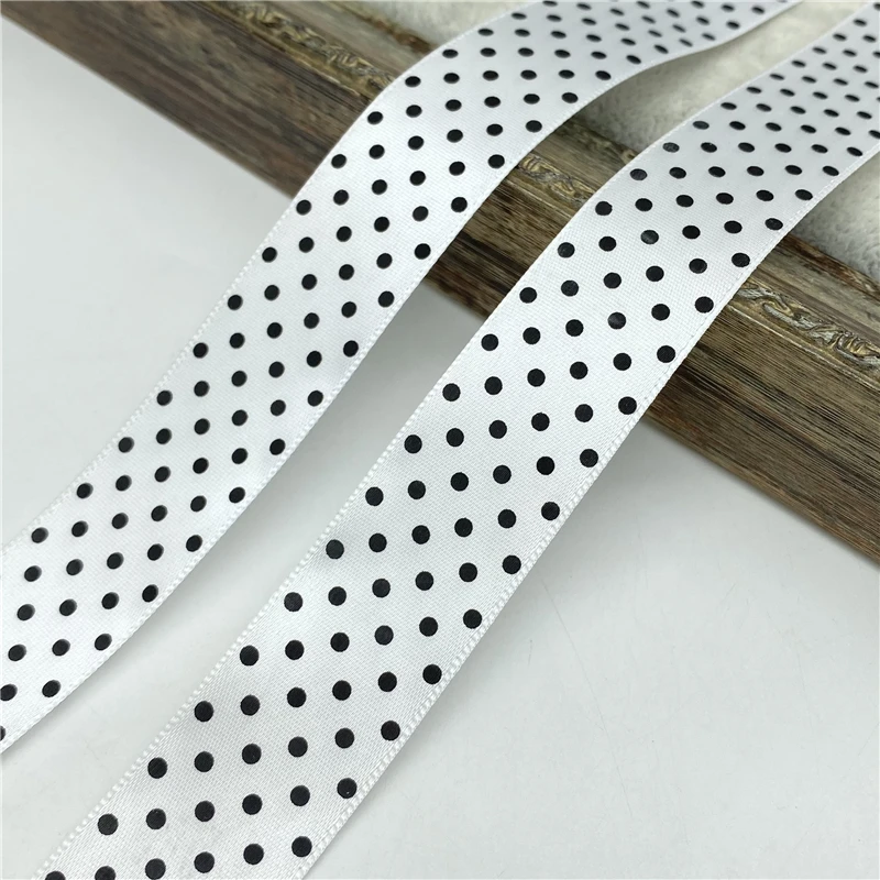 5 yards/lot 25mm Printing Dots Polyester Satin Ribbon Wedding Party Decoration Gift Wrapping Hair Bows DIY Christmas