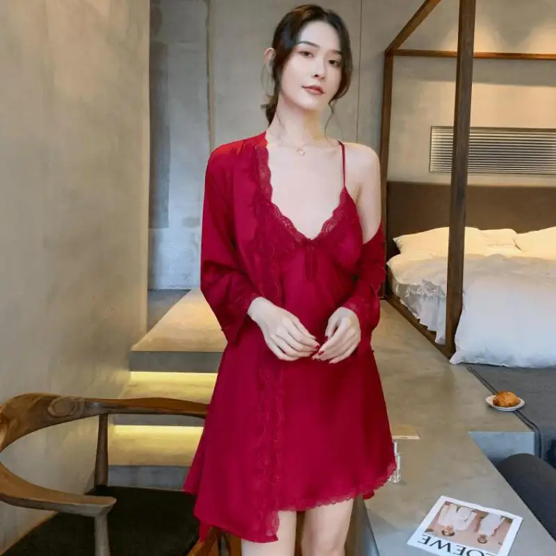 

Sexy Lace Patchwork Kimono Robe SET Women Home Clothing Intimate Lingerie Casual Sleepwear Nightgown Casual Homewear BATHROBE