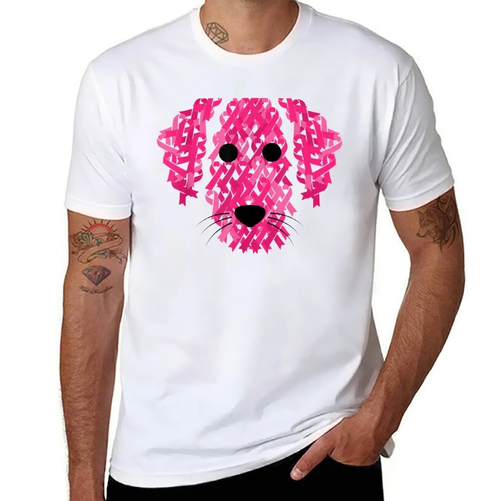 

Pink Ribbon Dog Inspirational Breast Cancer Awareness Gift T-Shirt men t shirt cotton 100% t shirts with prints T-Shirt