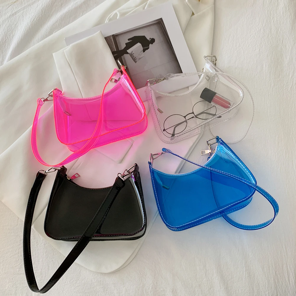 Transparent Jelly Bag  Summer New PVC Shoulder Underarm Bag Candy Color Women\'s Bag Baguette Bag