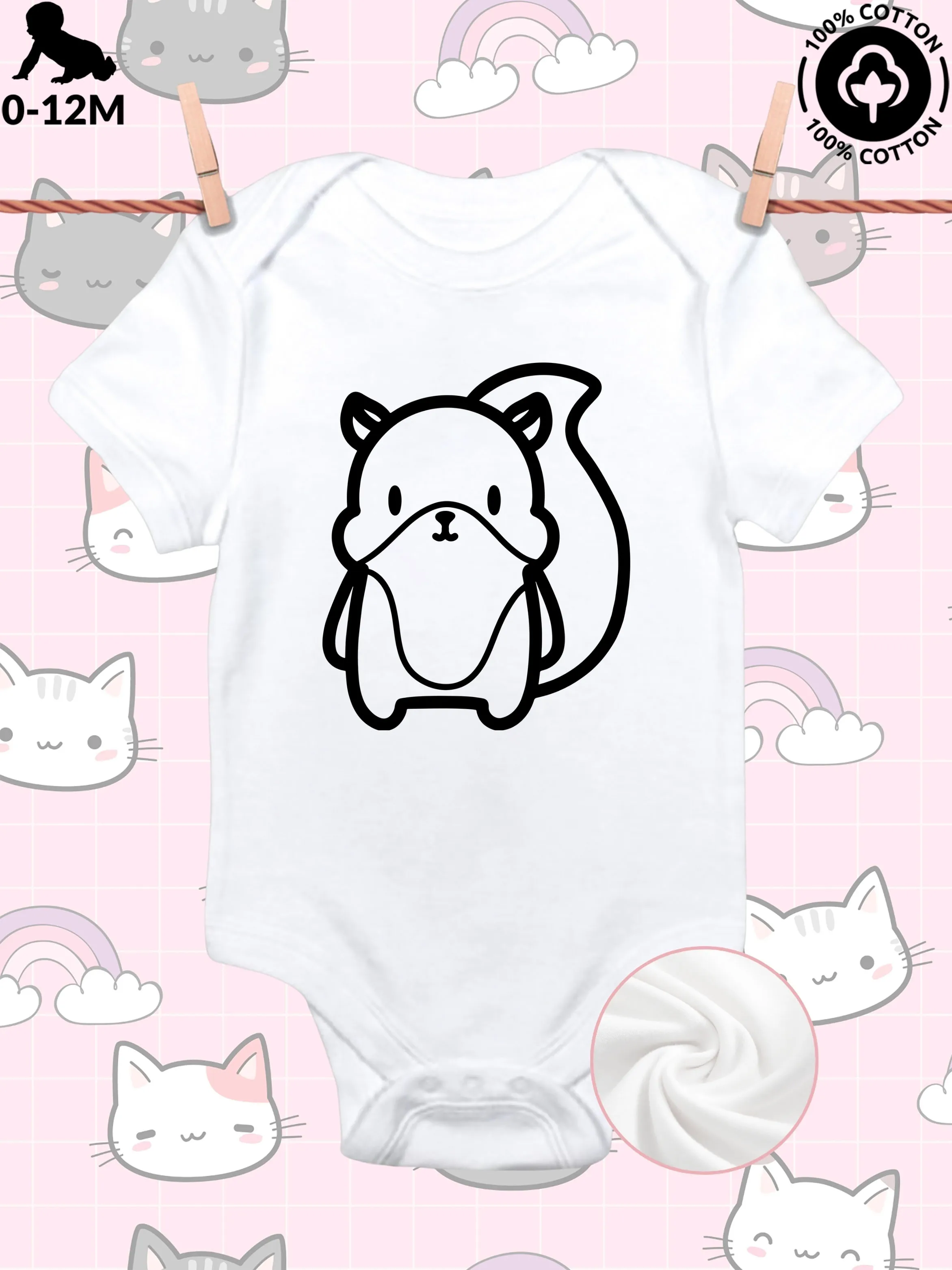 

Детский костюм для ползания унисекс с контуром белки, мягкий комбинезон из чистого хлопка, всесезонное белое боди 190GSM