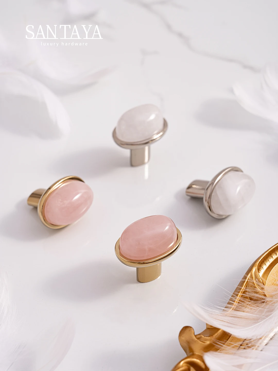 Santaya Solid Brass Handles Natural Stone Crystal Kitchen Cabinet Handle Bedroom Wardrobe Dresser Drawer Knob Colorful Handle