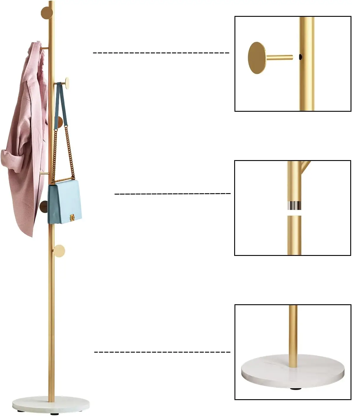 Gold Coat Racks Metal Rack Freestanding with Hooks Entryway Rack Stand Coat Racks with Marble Base Tree