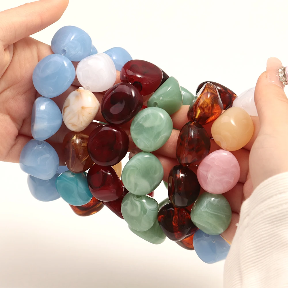 Boho Bunte Unregelmäßige Steinförmige Perlen Stretch-Armreifen Neues Geometrisches Harz-Perlenarmband 2026 Trendiger Schmuck – Detail 2