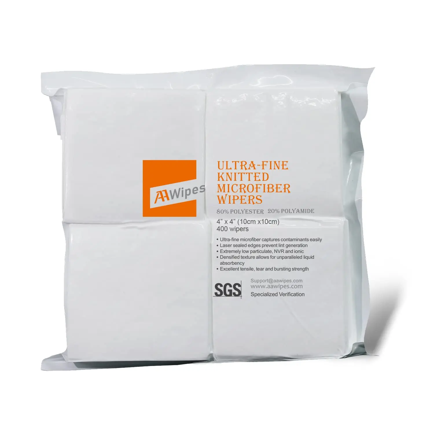 

Cleanroom Microfiber Wipes 4'x4' Knitted Superfine (400 Counts/Bag, 180gsm, Polyester-Polyamide