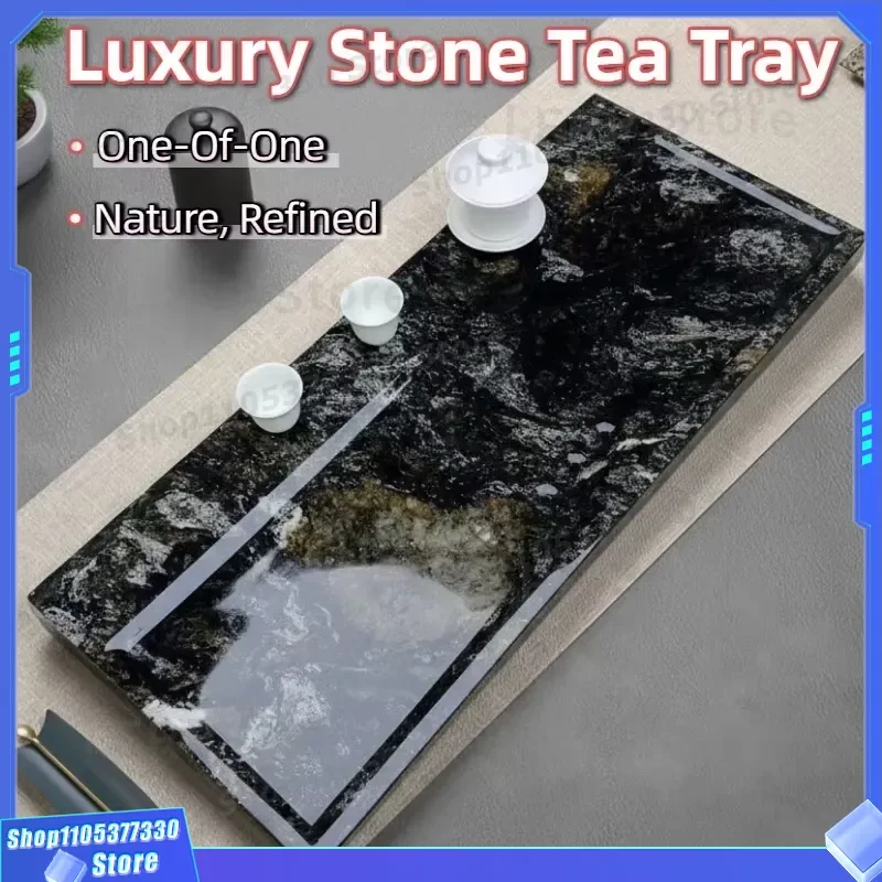 Luxury Natural Marble Kung Fu Tea Tray Set Heat Resistant Durable Easy Clean Surface Premium Waterway Design Fujian OEM