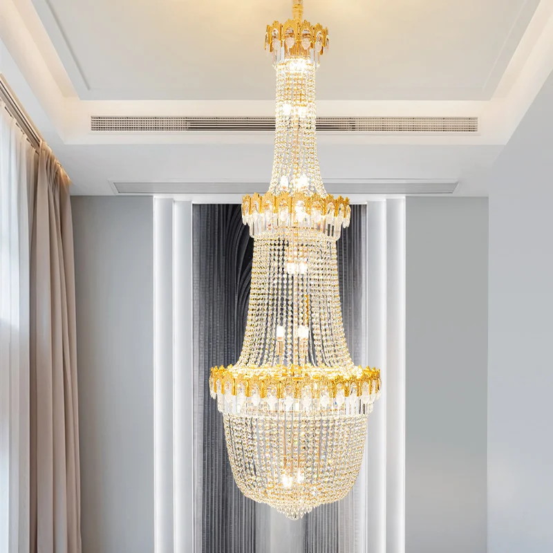 Duplex Hollow Lift Empty Living Room Chandelier Modern Simple Luxury Hotel Project Light Villa Crystal Chandelier Lighting