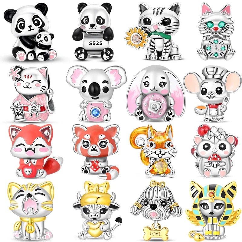 2026 New 925 Sterling Silver Panda Little Flower Cat Rabbit Fox Cow Dog Charm Beads Fit Original Bracelet DIY Women Jewelry Gift