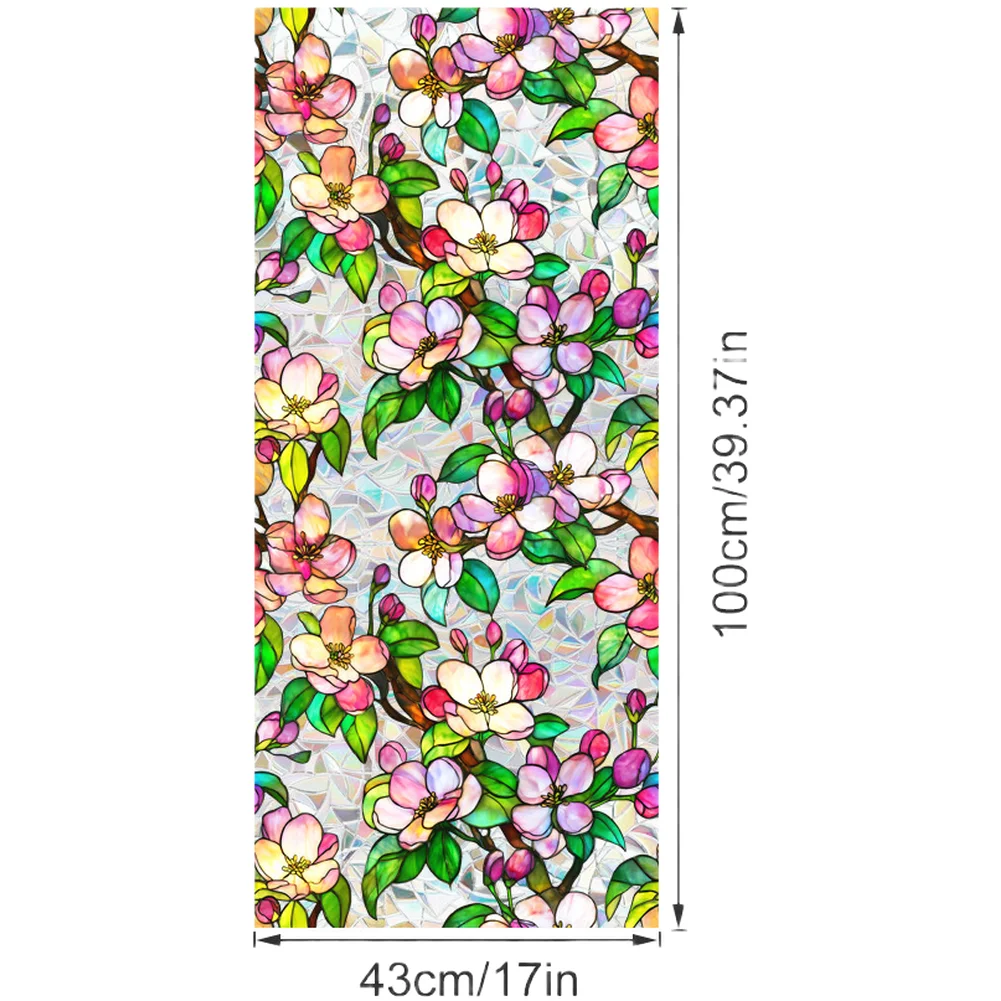 Rainbow Floral Static Cling Window Decals for Glass Doors and Partitions PVC Removable Sticker for Home Office Decor