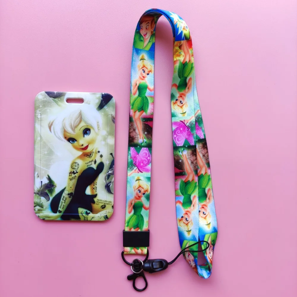 Disney Tinker Bell Girls Fashion Clerk ID Badge Card Holder with Lanyard for Office School ID, Credit Cards