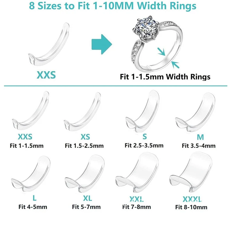 [YU]8 Sizes Silicone Invisible Clear Ring Size Adjuster Tighten Reducer Jewelry Tool