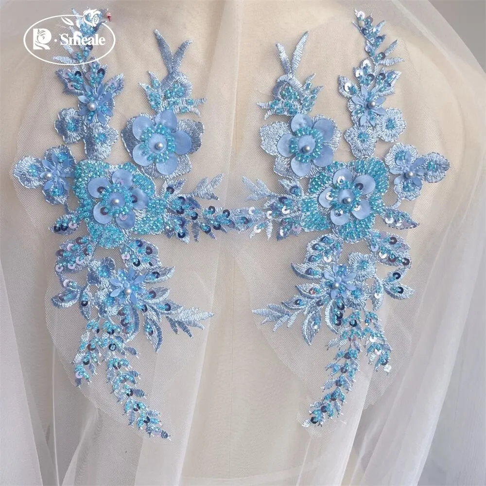 2 Stück/1 Paar 12 Farben Pailletten-Röhrchen-Perlen-Stickerei-Spitzenapplikation Hanfu-Kopfbedeckung DIY-Spitzenpatch mit verspiegelten Spitzenblumen RS4198 – Detail 12