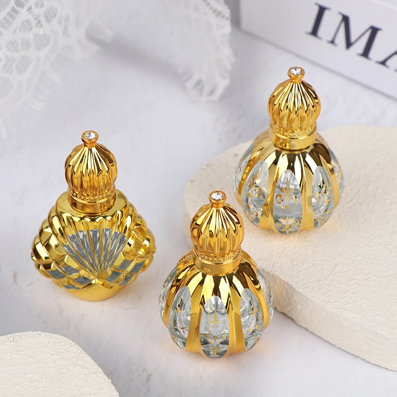 (HB05)13ML Roll On Bottle Glass Mini Essential Oil Container Portable Cosmetic Vials  Perfume Bottle Gold Empty Roll-On Bottle