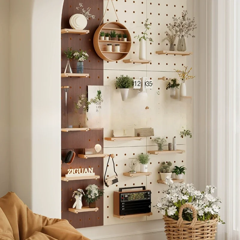 Self-viewing original hole board, home wall, storage rack, green living room wall decoration rack, retro home display rack