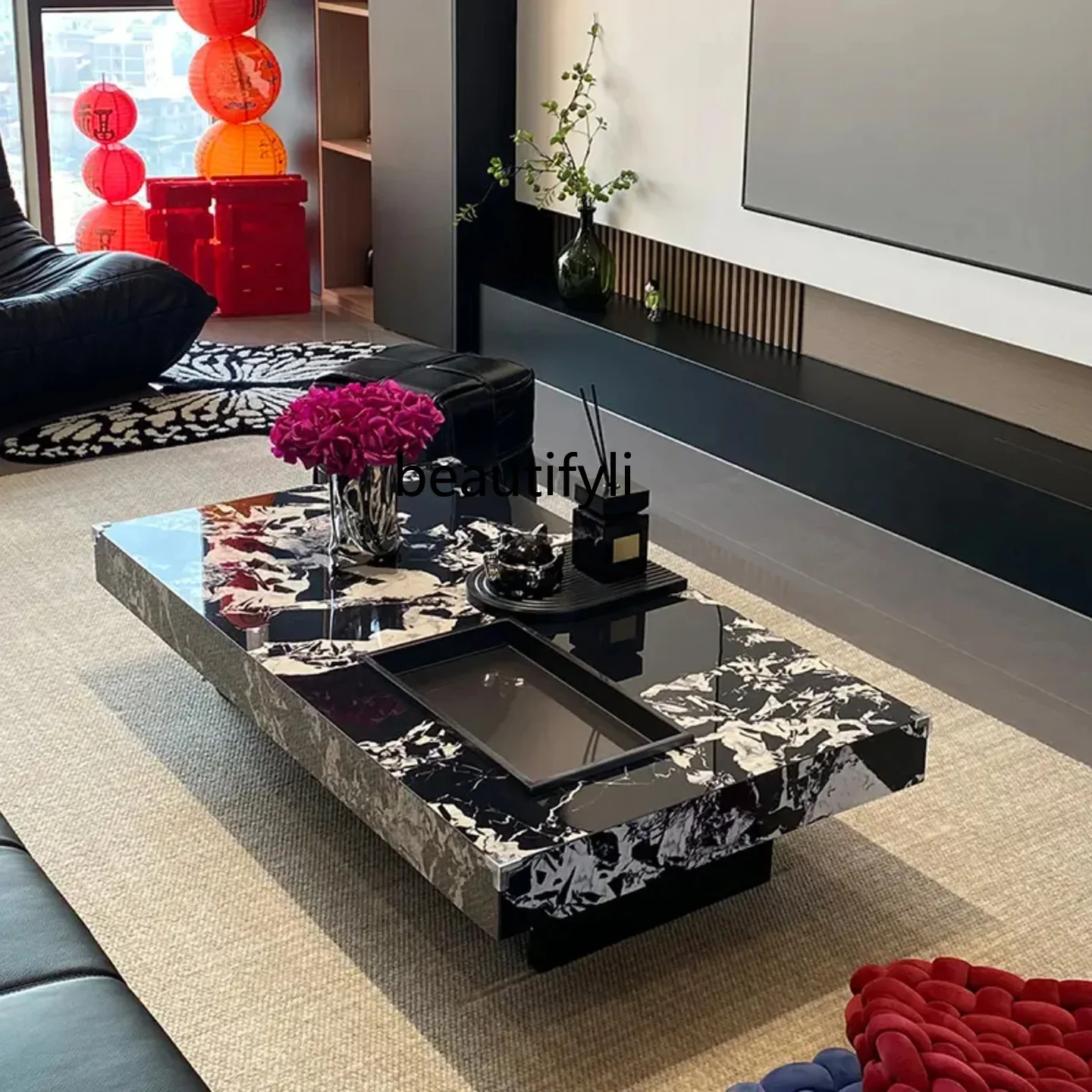 

Italian simple light luxury rock slab coffee table living room home, high-end tea table minimalist new model