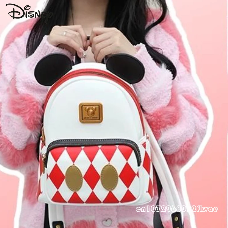 Mochila Disney 2025 nueva para mujer, mochila de PU de alta calidad a la moda para niñas, mochila de almacenamiento multifuncional versátil con dibujos animados