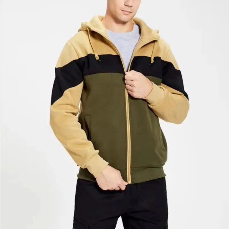 

Men's Slim Fit Hoodie Zipper Patchwork Design Hooded Sweatshirt with Threaded Cuffs Autumn and Winter Sport Outdoor Casual Wear
