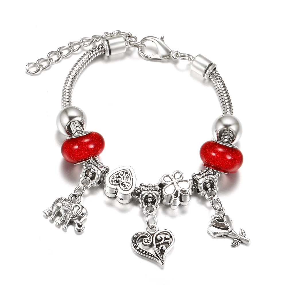 Nieuwe hartvormige hanger paar armband kralen strass charme vrouw sieraden slangenketting kreeft gesp verstelbare armband