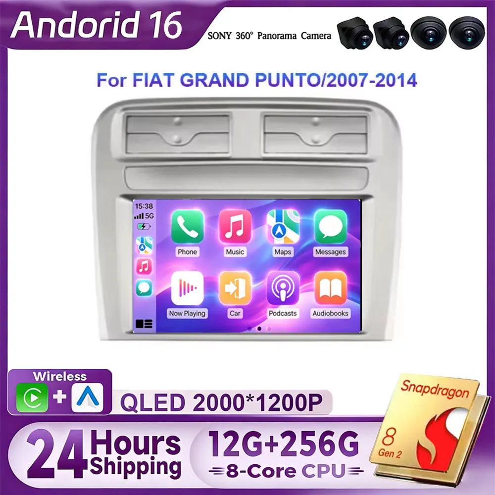 9 INCH Android 16 For FIAT GRAND PUNTO/2007-2014 Car Radio Multimedia Video Player Navigation GPS Auto Carplay QLED Touch Screen