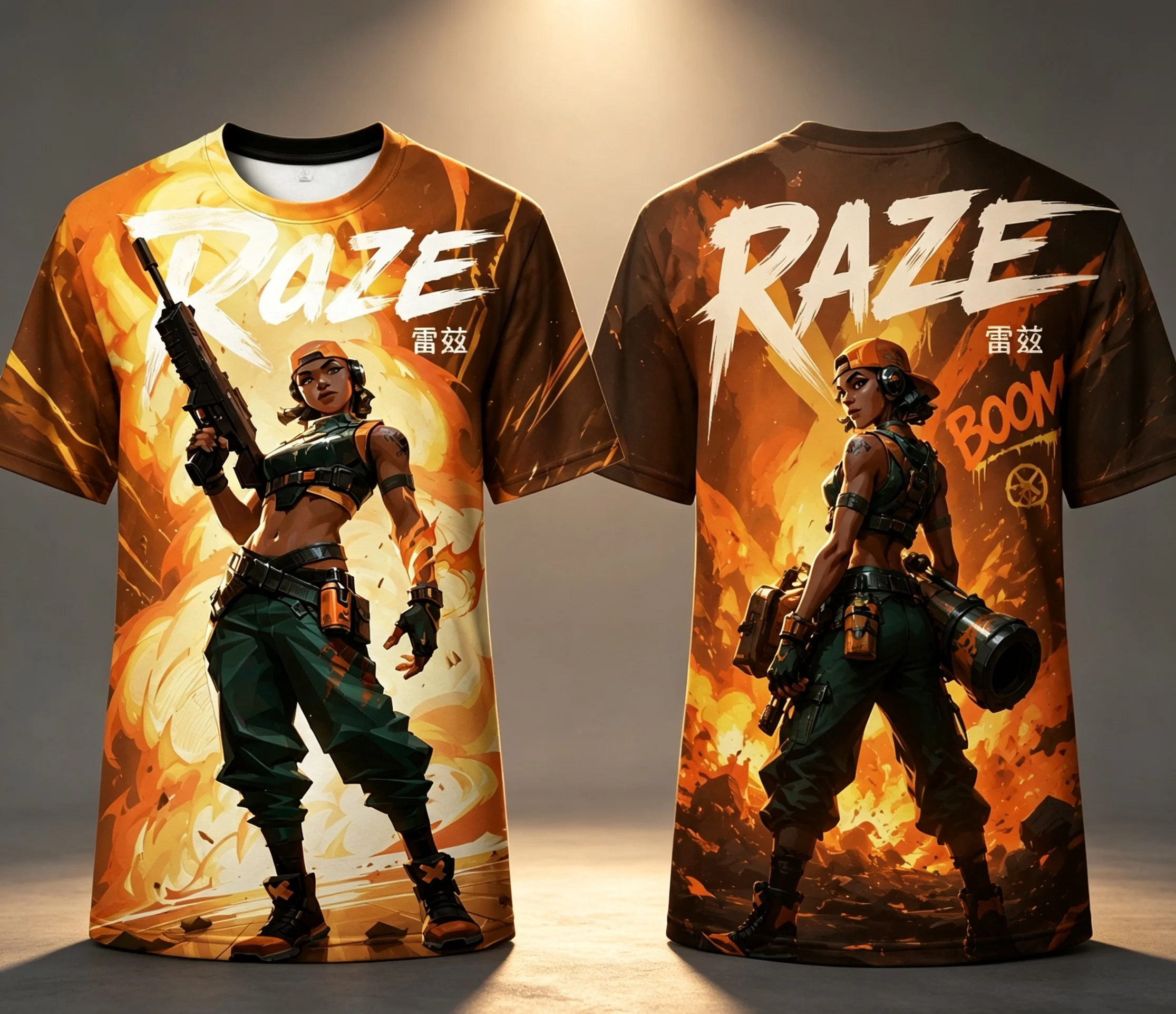 Raze Game Character 3D Full‑Print T‑Shirt Graffiti Boom Pattern Unisex Casual Short‑Sleeve Fan Tops