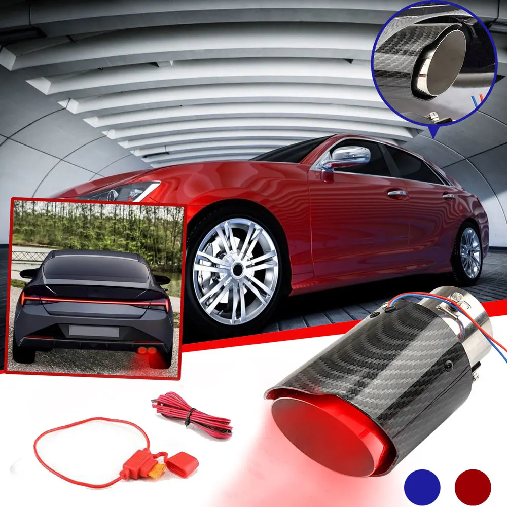 1Pc Auto Inlet Carbon Fiber Color Car Exhaust Muffler Pipe Tip with RED/Blue LED Light Universal Car Decoration Accessories