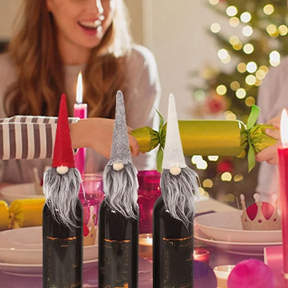 6pcs Cute Christmas Gnome Wine Bottle Cover Reusable Handmade Faceless Doll Wine Bottle Cover Non-woven Exquisite