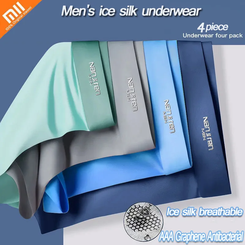 Xiaomi Plus Size Men's Underwear Graphene Antibacterial Men's Underwear Solid Color Ice Silk Seamless Boxer Shorts Underpants