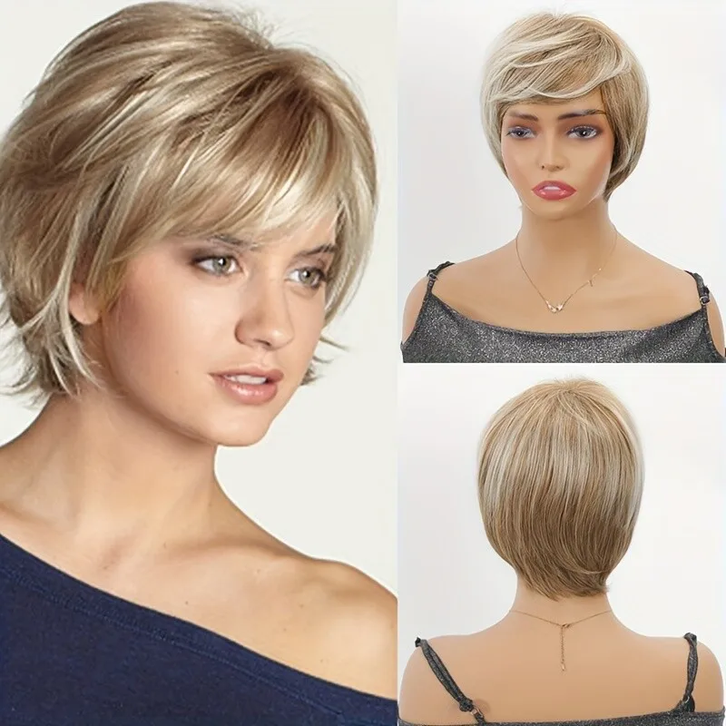 Elegante kurze gerade Bob-Perücke für Damen, modische blonde, gewebte Perücke in verschiedenen Farben