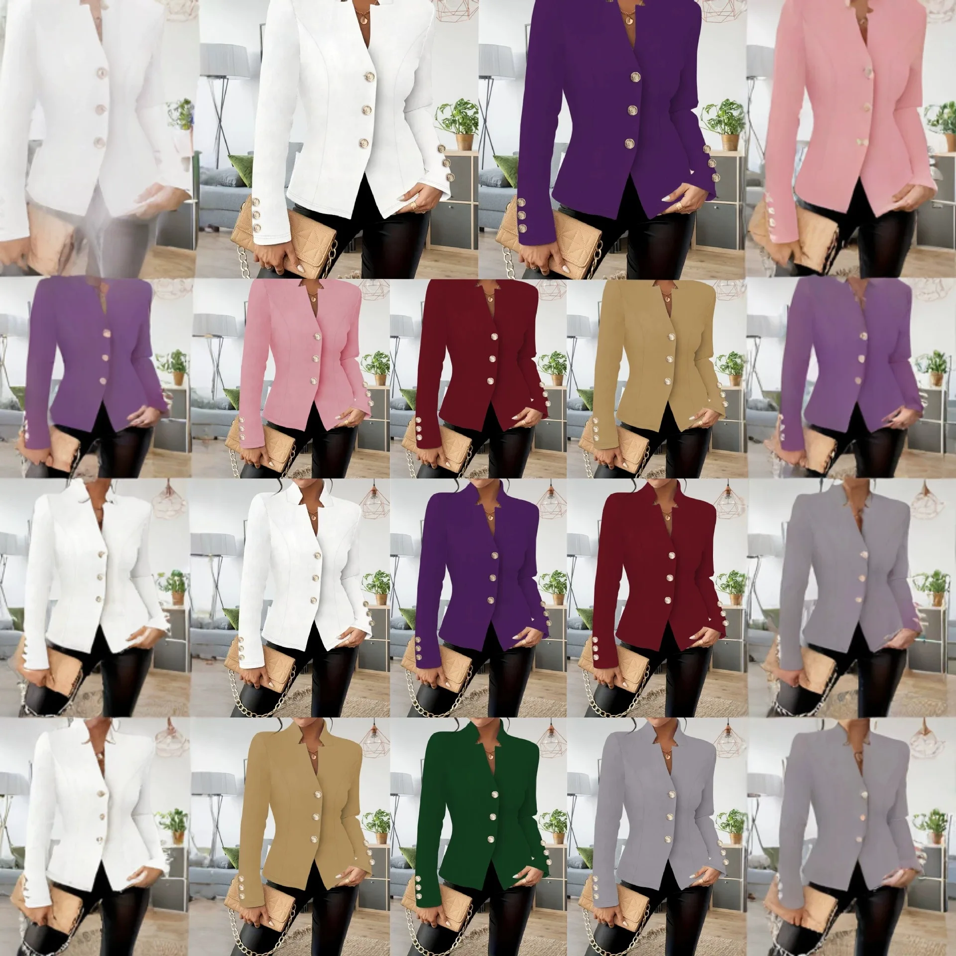 Women's Elegant Casual Double Button Plain Blazer Suit