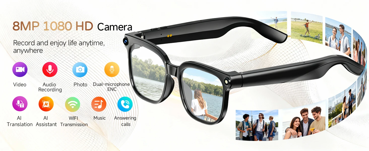 2026 4K 8MP Smart Glasses Men HD Camera 150+Language Translation ChatGPT WIFI Video Recording Bluetooth CallAudio Glasses Women