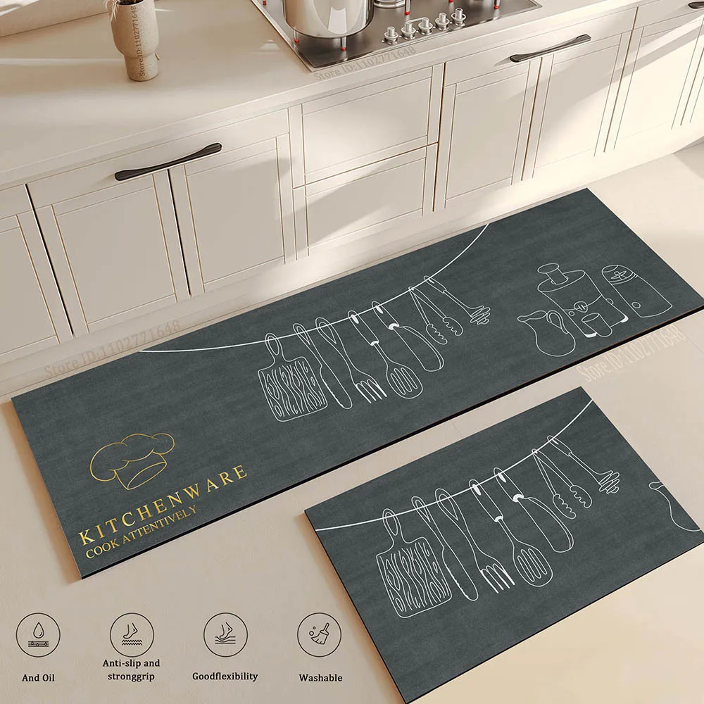 Kitchen Rug Waterproof Oilproof Kitchen Mat Printed Antislip Mat Soft Bedroom Corner Rug Living Room Large Floor Carpet Doormat