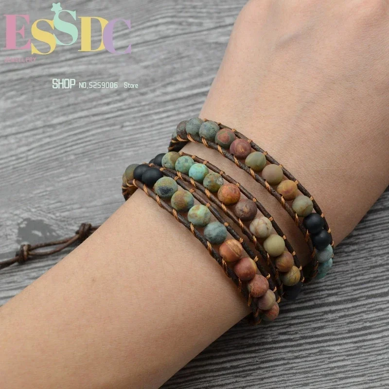 New Design Natural Gems Stone Onyx Beaded Multi-layer Wrap Bracelet Alloy Heart Clasp Unisex Fashion Boho Jewelry Wholesale