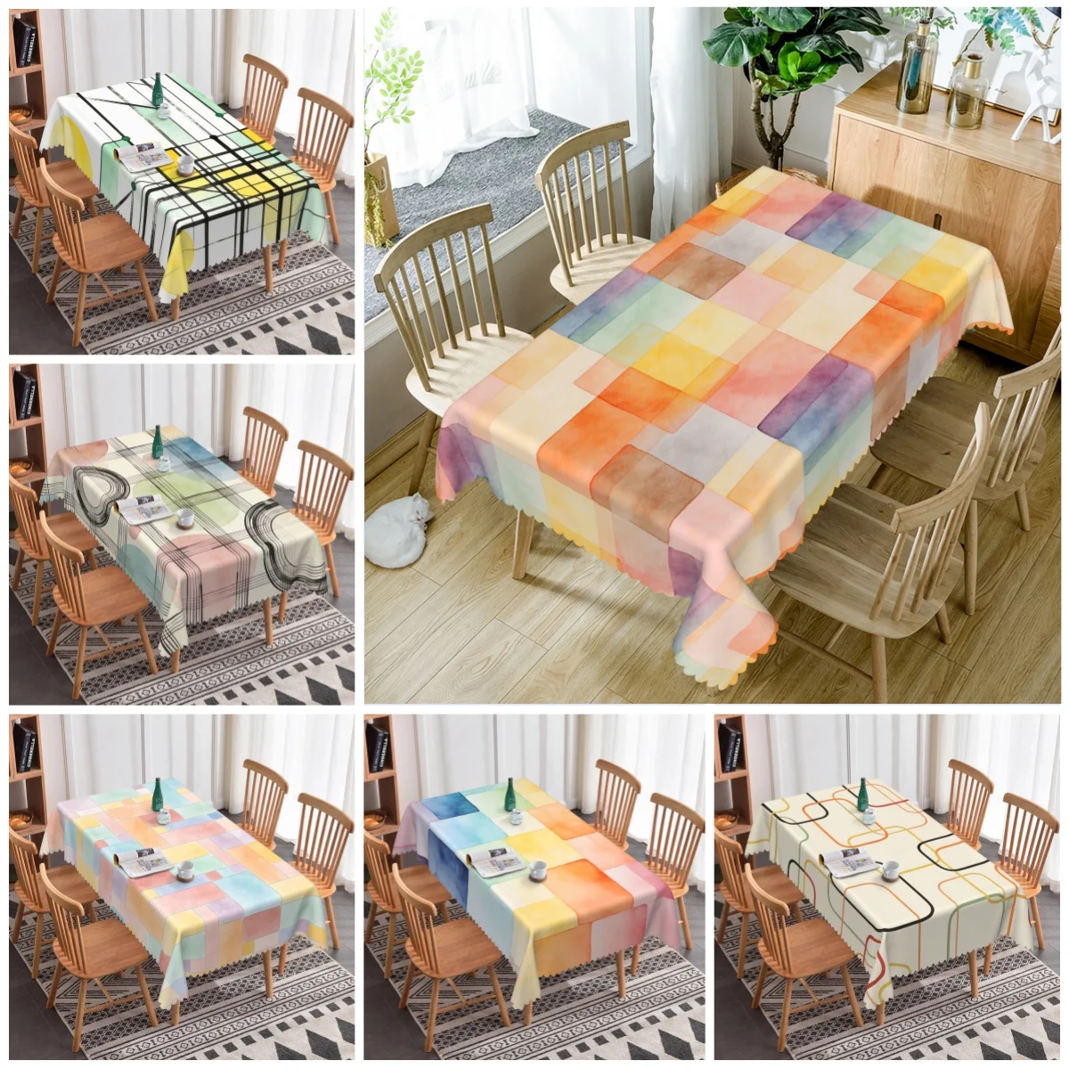 

Nordic Minimalist Geometric Tablecloth 140X200cm Ins Style Dining Polyester Tablecloth Household Living Room Kitchen Decorative