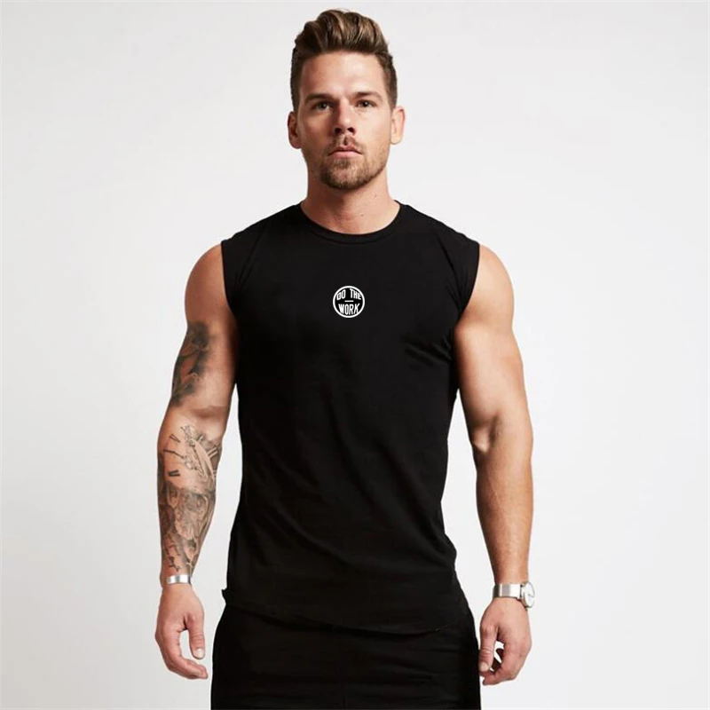 Summer Cool Feeling Absorb Sweat Muscle Guys Gym Bodybuilding Casual Sleeveless Slim Fit Tank Tops Men Cotton Breathable Shirt