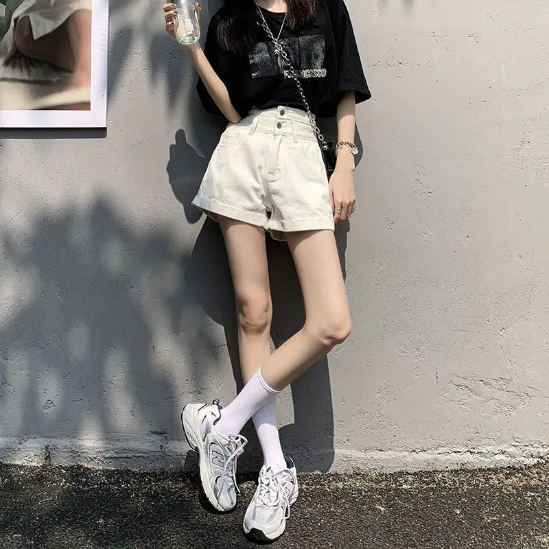 

Women's High Waist Denim Shorts 2026 Summer White A Line Mini Shorts Loose Fit Thin Lightweight for Slimming Trendy Look