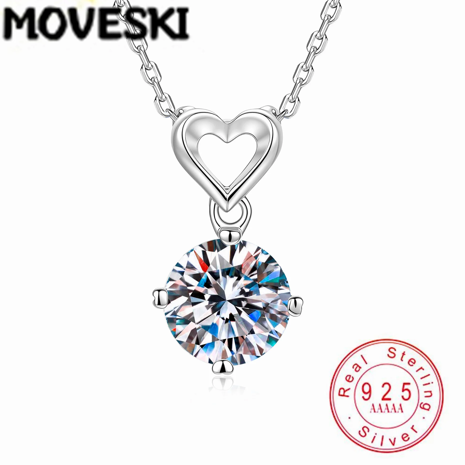 

925 Sterling Silver 0.5CT / 1CT Moissanite Heart Pendant Necklace Sparkling Solitaire Necklaces for Women Wedding Jewelry Gift