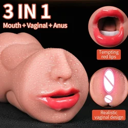 3 in 1 Artificial Vagina Male Masturbator Cup Realistic Vaginal Real Oral Vagina Anal Silicone Ass Sex Toys for Men Masturbation