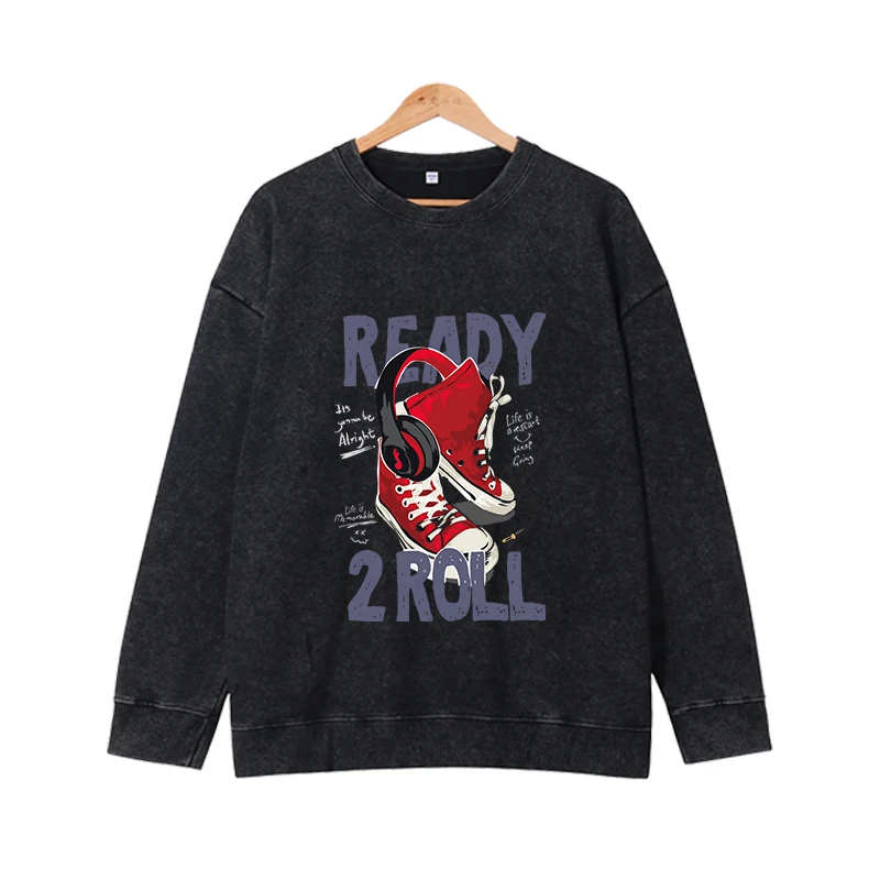 

American street hip-hop fashion trend printed top round neck pullover loose casual versatile sports long sleeved top
