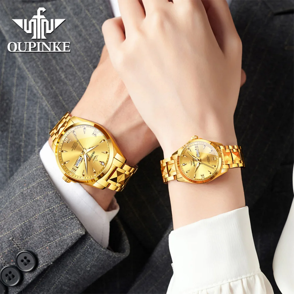 OUPINKE 3306 カップルウォッチ 高級本物のダイヤモンド メンズ レディース腕時計 タングステン鋼ストラップ ハイエンドギフトブランド 機械式腕時計セット