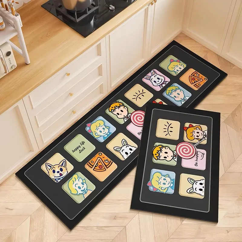 

VIKAMA 2PC Kitchen Floor Mat Non-Slip, Oil-Proof, Wipeable And Washable Foot Mat Diatom Mud Absorbent Mat Waterproof Carpet