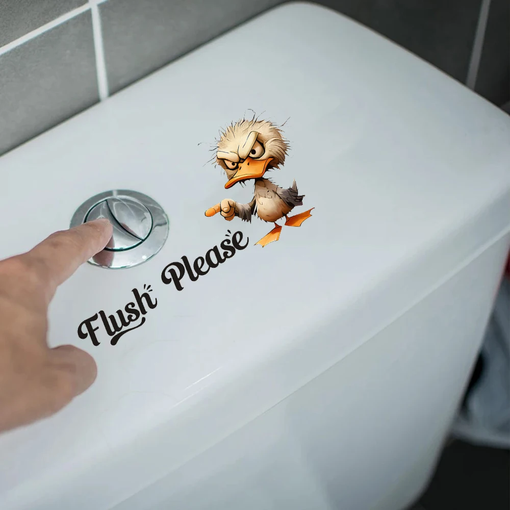 1pc Please Flush Kitten Angry Ducks Toilet Button Sticker, Self-Adhesive Suitable for Bathroom Toilet Seat